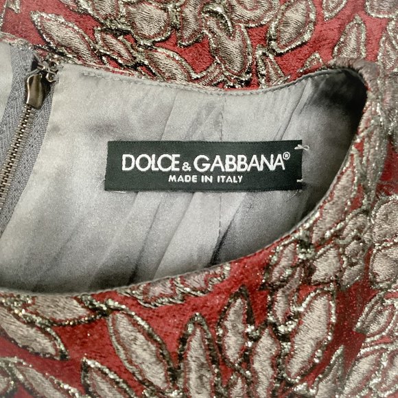 Dolce & Gabbana Burgundy / Grey Jacquard with Belt Cocktail Dress - Picture 4 of 4